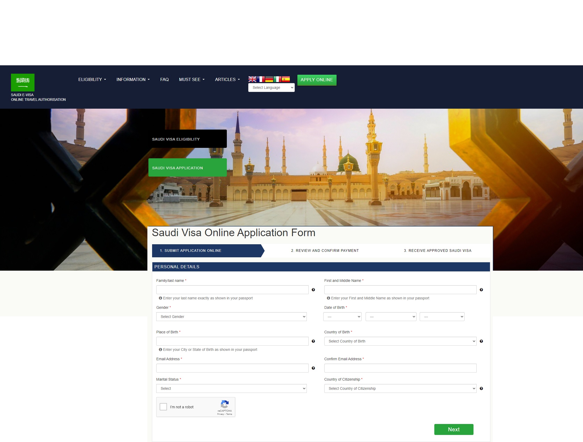 Spletna jezikovna podpora za Saudi Visa